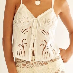 Free People Sweet Sammi Eyelet Cotton Cami Top White XL